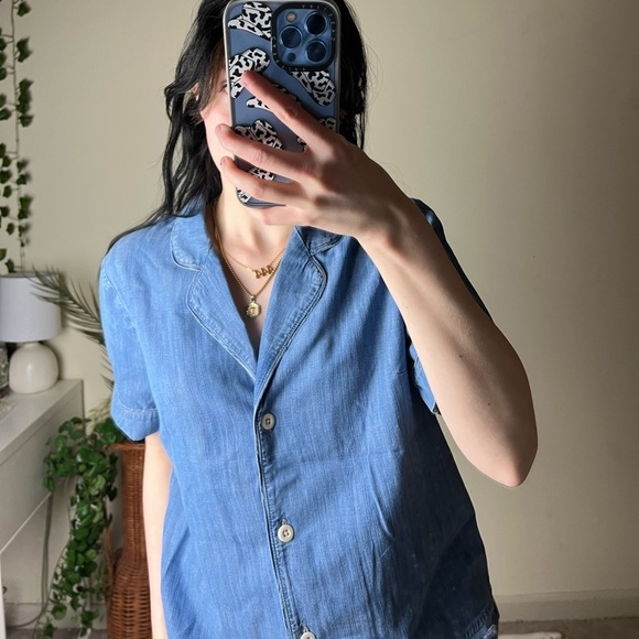 MADEWELL Denim Shrunken Pajama Shirt Size Small - Picture 4 of 7